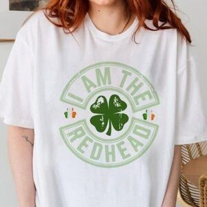 White T-Shirt with Green Shamrock Print